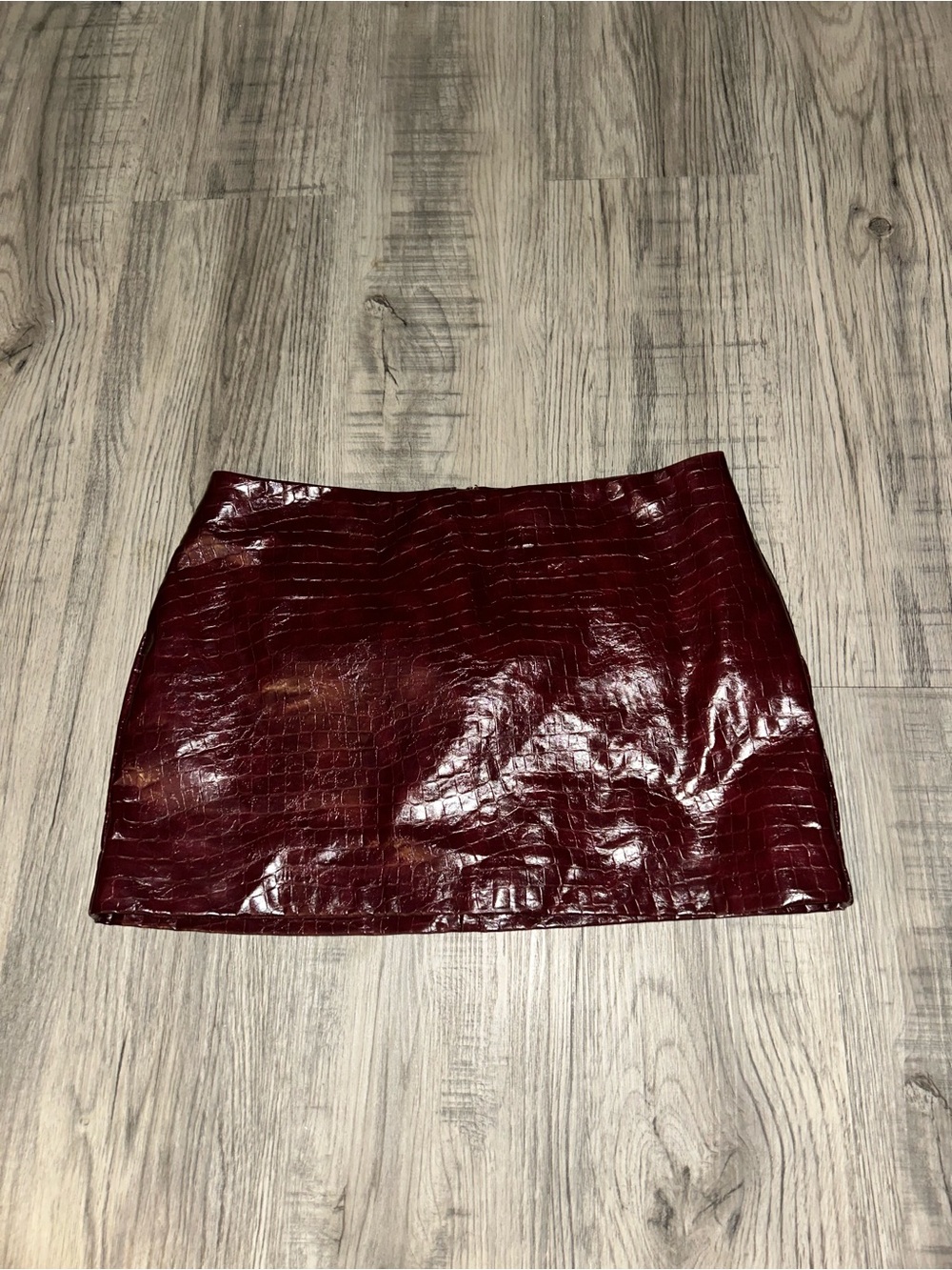Fashion Nova Faux Croc Mini Skirt in Burgundy Shine